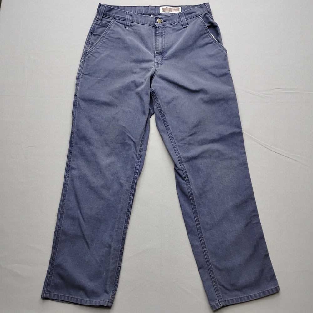 Carhartt Mens Dungaree Fit Canvas Work Pants Navy Blue 34x32 Utility Carpenter